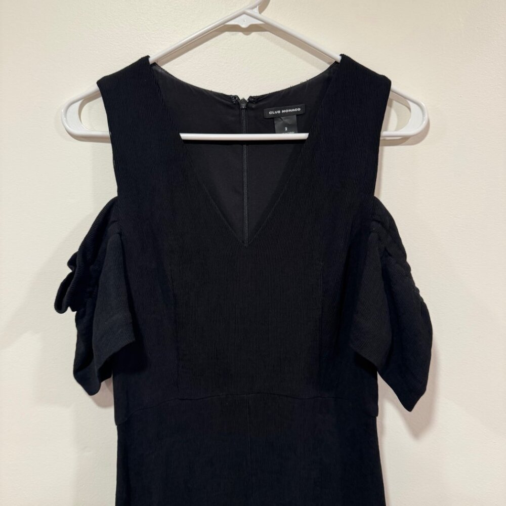 Club Monaco Sabellah Black Ribbed Cold Shoulder Jumpsuit - Picture 3 of 8